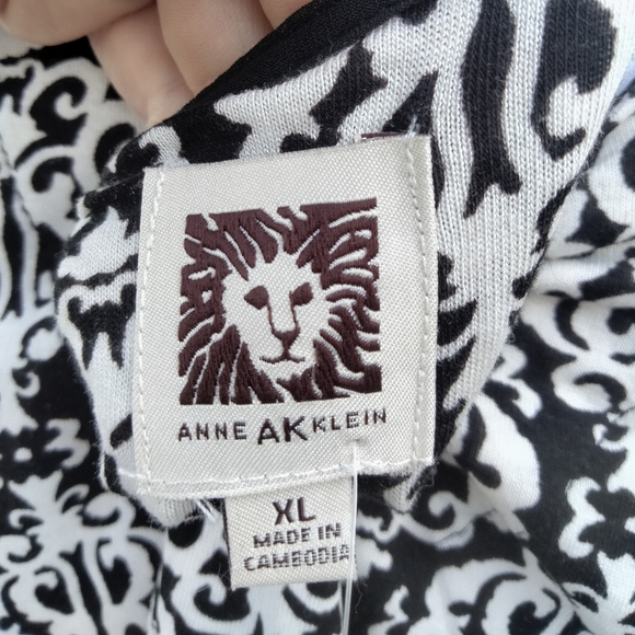 Anne Klein Sophisticated Black and White V-Neck Sheer Trim Hi Lo Tunic Sz XL NWT - Picture 4 of 9